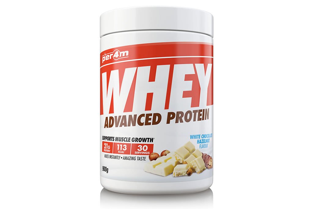 per4m whey protein white chocolate and hazelnut flavour